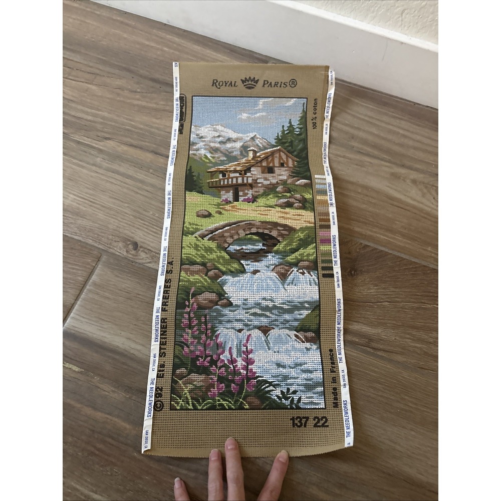 New- Royal Paris 137 22 Mountain Chalet Landscape Printed Needlepoint Canvas